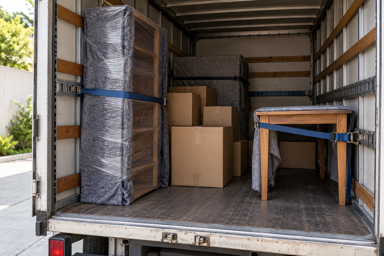 Pertences protegidos no compartimento de carga de um veículo sem marca, em fotografia ilustrativa.